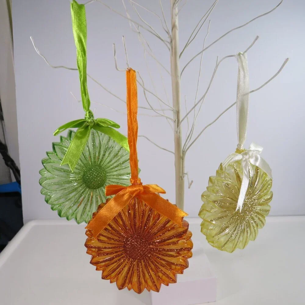 Glittered Flower (3) Ornaments for tree, wall or tucked in arrangements Spring